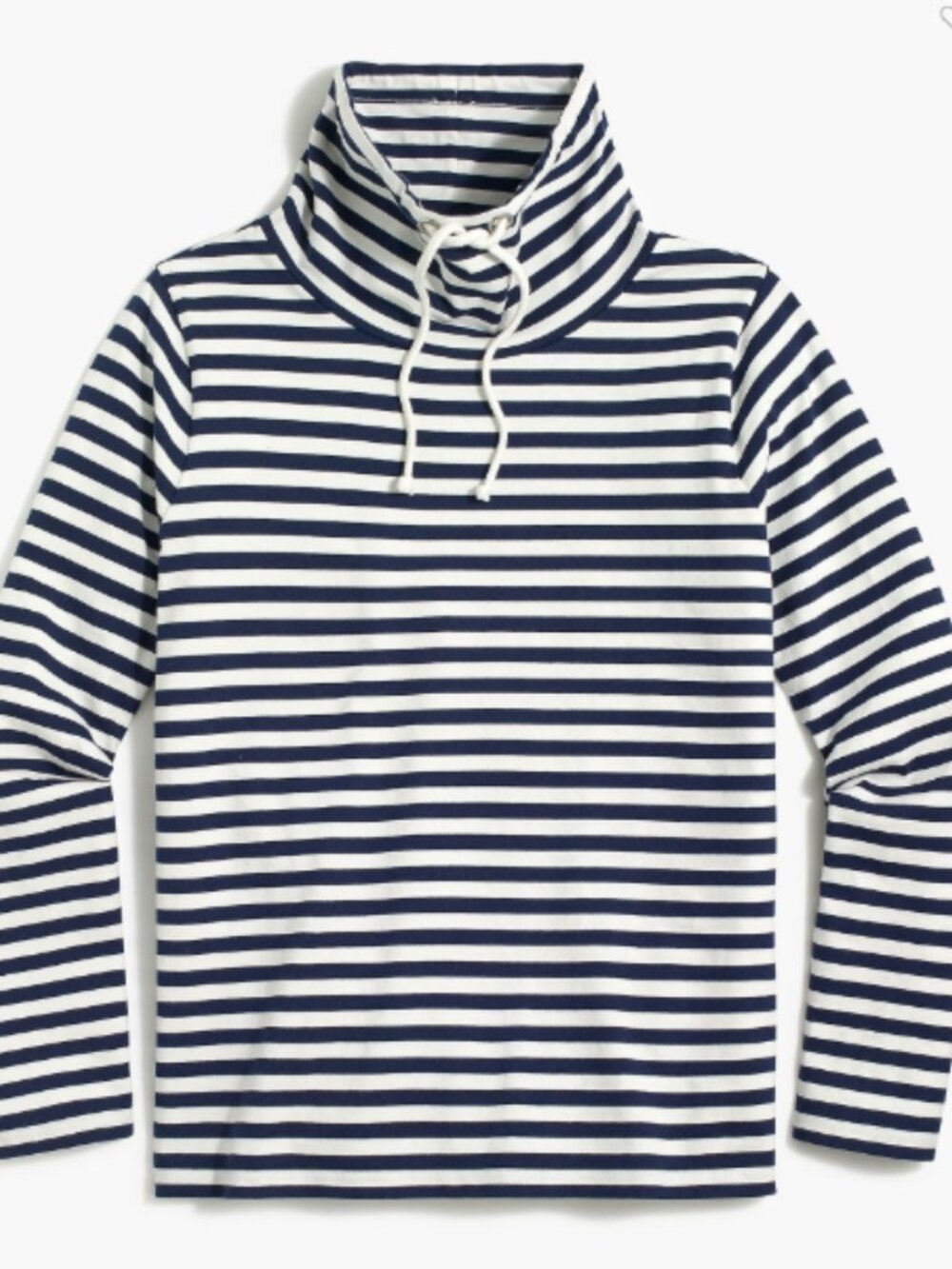 NWOT J Crew Striped Navy and White Turtleneck Pullover Sweatshirt